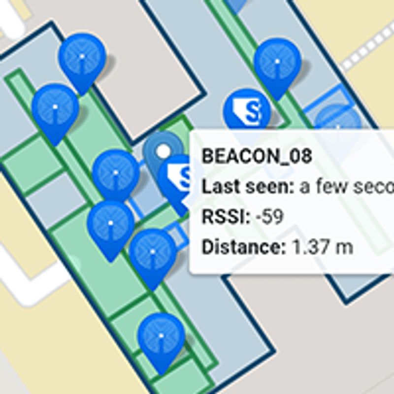 Application showing detected SemBeacons on an indoor map